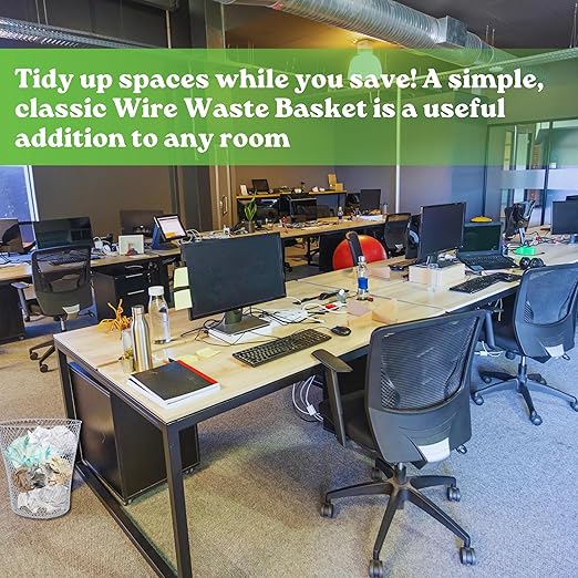 BCL Wire Mesh Round Waste Basket 9in (White Pack of 5) Lightweight Trash Can Open Top Wastebasket Recycling Bins Desk Office School Garbage Cans Home Essential