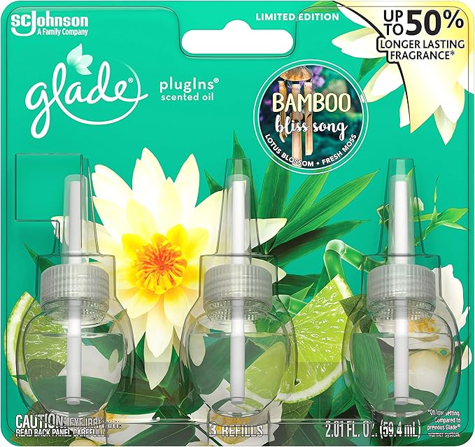 Glade PlugIns Scented Oil Air Freshener Refill - Limited Edition | Bamboo Bliss Song Scent - 3 Count Oil Refills Per Package (0.67 Ounce Each) - Pack of 2 Packages (Total - 4.02 Fl. Oz.)