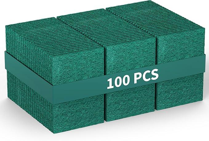 100 Pack Heavy Duty Scouring Pads 3x4 Inch – Green Scrubbing Pads Non Scratch Bulk Scrub Pads for Kitchen Dishes Pots Pans Grill &amp Household Cleaning – Reusable Multipurpose Scrubber Pads