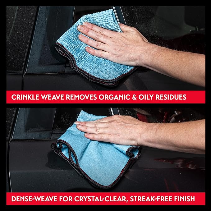 Griot's Garage PFM Crinkle Glass Towels for Car Detailing Streak-Free Cleaning for Windows Windshield Mirrors and More 16 x 16 55583 Set of 3