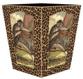 Marye-Kelley Vintage Monkey and Leopard Print Wastepaper Basket Wood Flat Top Waste Basket for Kitchen Bathroom Bedroom Living Room Handmade Made in The USA