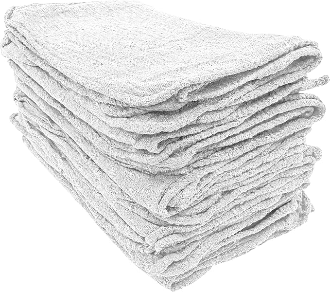 Detailer's Preference Absorbent Cotton Shop Towels Reusable Cleaning Rags for Auto Garage Home Kitchen Industrial Use Wipe Spills Grease Oil Grime Dirt &amp More 11x12 50-Pack White