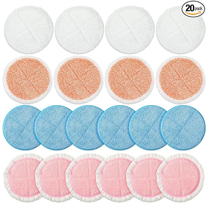 Irenare 20 Pack Electric Mop Pads Spin Replacement 7.28 Inch Round Mop Pads for Floor Cleaning Reusable Washable Electric Spin Replacement Supplies for Kitchen Floor Cleaning (Stylish Color)