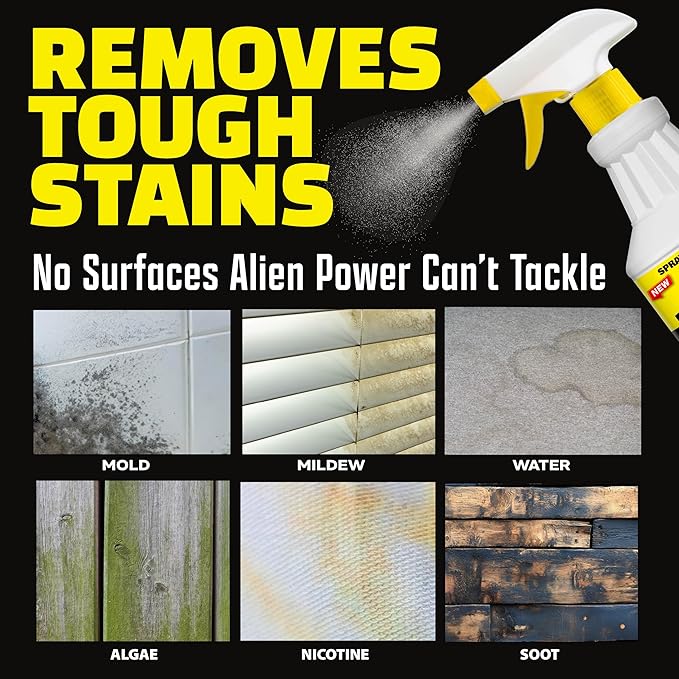 Alien Power Instant Stain Remover Spray for Mold and Mildew and Grout All Purpose No-Scrub Cleaner for Bathroom &amp Household Surfaces Tiles Wall &amp Washing Machines - 3 Packets (Makes 72 Fl O