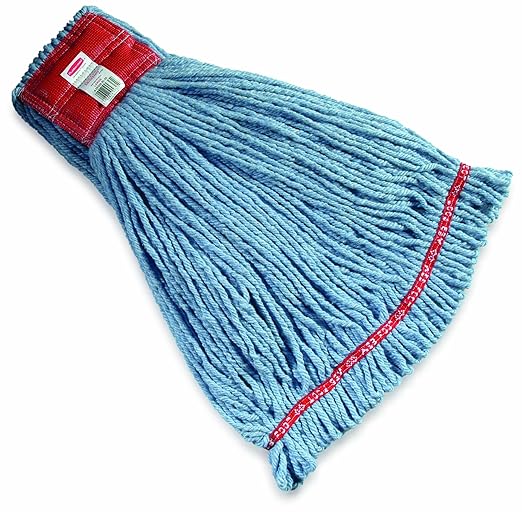 Rubbermaid Commercial Products Web Foot Shrinkless Wet Mop Head Replacement Large 5-inch Red Headband Blue Heavy Duty Industrial Wet Mop for Floor Cleaning Office/School/Stadium/Lobby/Restaurant