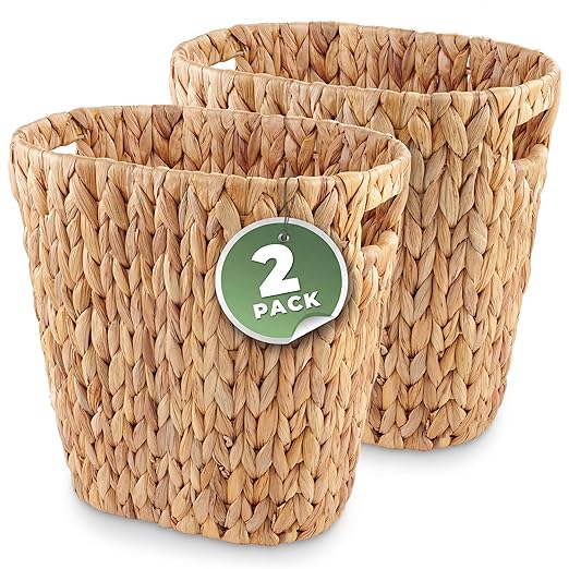 2-Pack Oval Wicker Trash Cans – Rattan Trash Can - Wicker Waste Basket for Bathroom Bedroom Office - Decorative Waste Basket (Natural Hyacinth)