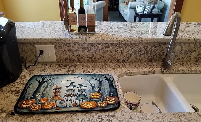 Caroline's Treasures DAC2227DDM Calacas Skeletons Spooky Halloween Dish Drying Mat Absorbent Dish Drying Mat Pad for Kitchen Counter Dish Drainer Mat for Countertop 14 x 21 Multicolor