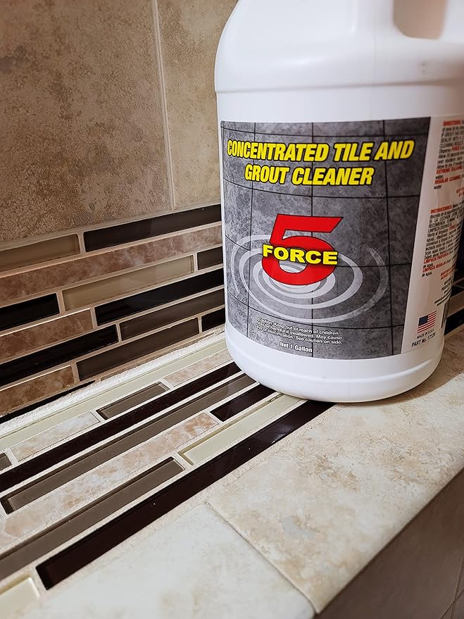 Force 5 Tile and Grout Cleaner 1 Gallon Removes Tough Stains Dirt Caused By Mold Mildew Soap Scum and Hard Water Stains. (1 Gallon)