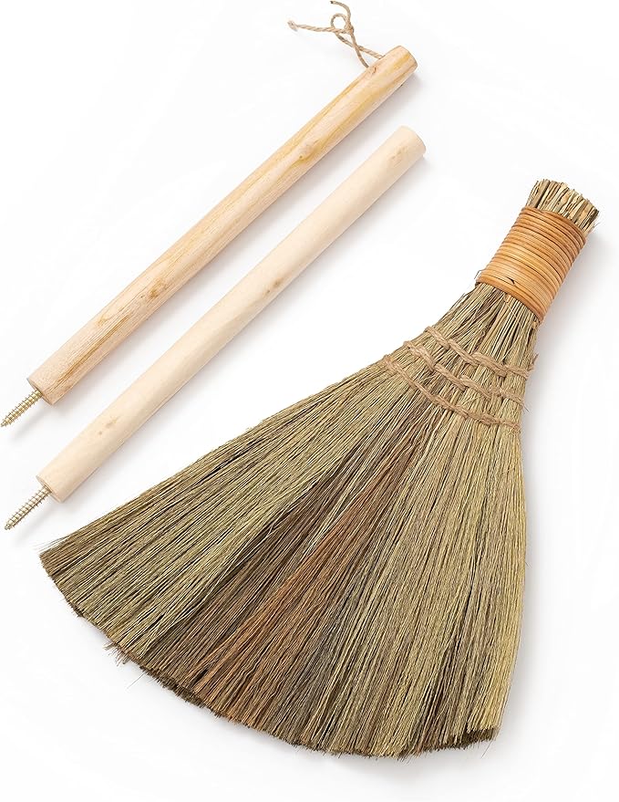 Vietnamese Natural Whisk Broom - Straw Soft Broom - Long Handle Broomstick for Cleaning Decoration Wedding with 45.28 inch Length