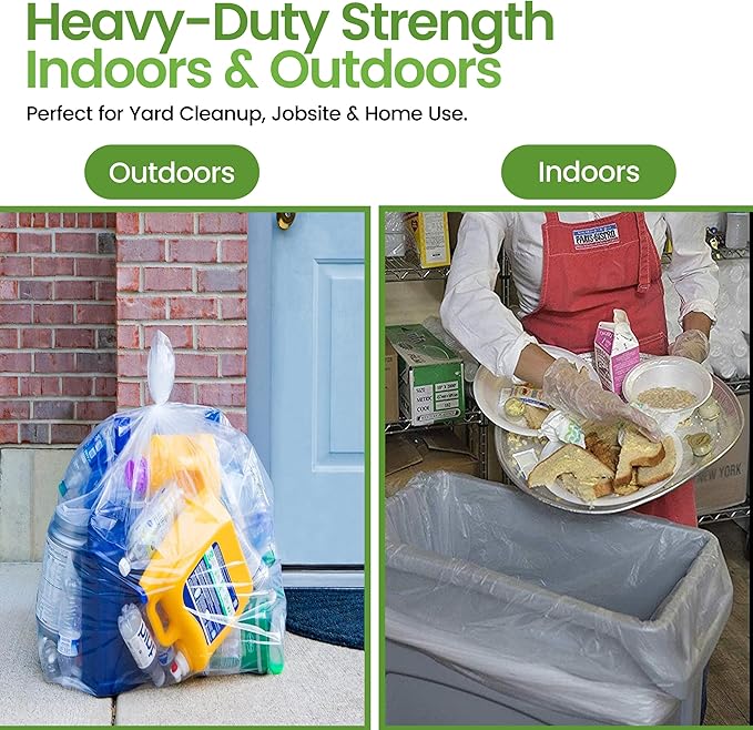 50 PCs Large Trash Bags 55 to 60 Gallon Heavy Duty – 38 x 58 Clear Garbage Bags for Recycling &amp Outdoor Use – Tear-Resistant Large Plastic Bags for Lawn Yard Waste and Storage