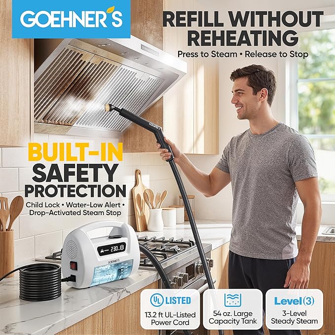 2026 Upgraded Handheld Steam Cleaner 230°F/3.5 Bar High-Pressure Portable Hand Held Steamer for Home &amp Car 30s Heat-Up Chemical-Free Deep Cleaning for Kitchen Bathroom Grout &amp Car Detaili