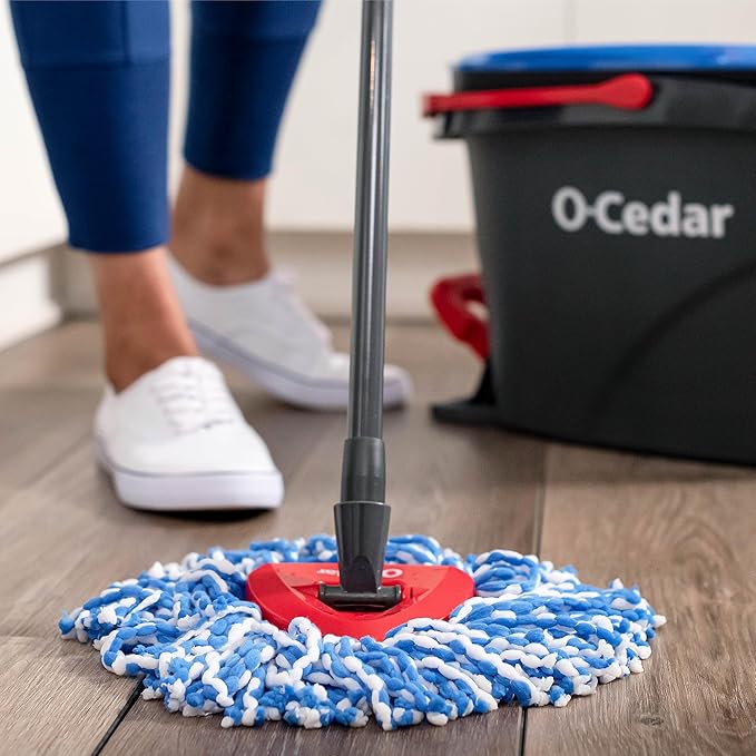 O-Cedar EasyWring RinseClean Microfiber Spin Mop &amp Bucket Floor Cleaning System with 3 Extra Refills Plastic Grey