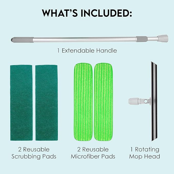 Turbo Microfiber Mop Floor Cleaning System - 18-inch Dust Mop with 4 Reusable Pads for Hardwood and Tile 360-Spin Floor Mop Head &amp Extendable Handle - Household Cleaning Tools
