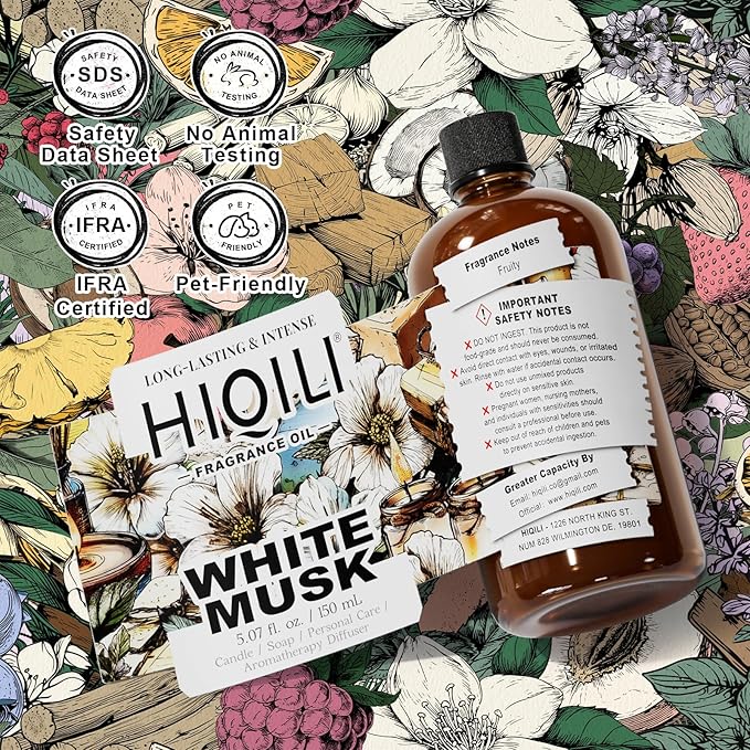 HIQILI White Musk Fragrance Oil Candle Scents for Candle Making Soap Making Supplies Musk Perfume for Women for Diffuser Use - 5.07 Fl Oz
