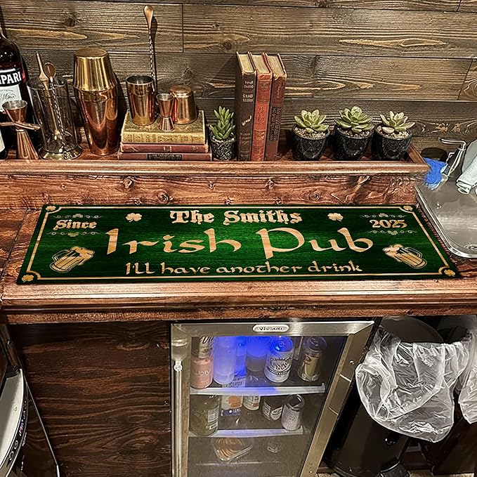THUYPT Personalized Irish Bar Mat Dish Drying Mat for Irish Pub St Patrick's Day Decor Bar Shamrock Spill Mat Kitchen Counter Accessories Home Bar Decor St Patrick's Day (05)