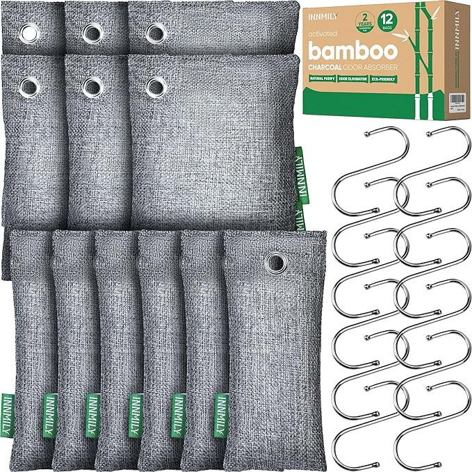 Activated Charcoal Odor Absorber Odor Eliminator for Strong OdorBamboo Charcoal Air Purifying Bags for Home Car Closet Pet Smoke Room Deodorizer (12 Packs Unscented)