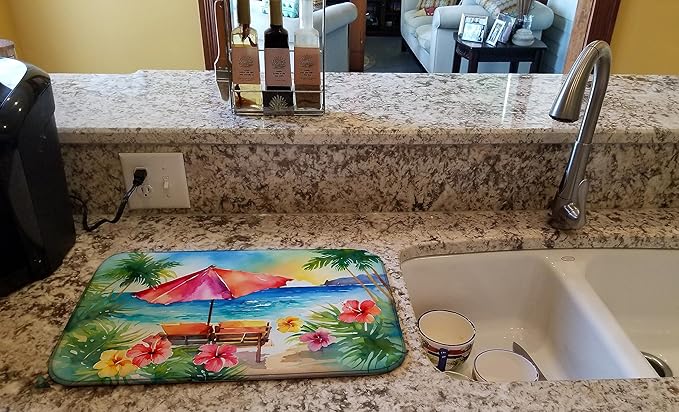 Caroline's Treasures DAC1643DDM Hawaii Hawaiian Hibiscus in Watercolor Dish Drying Mat Absorbent Dish Drying Mat Pad for Kitchen Counter Dish Drainer Mat for Countertop 14 x 21 Multicolor