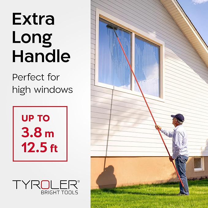 Tyroler Professional Window Squeegee for Home1 ft-12.5 ft Long Squeegee for Window Cleaning 2-in-1 Window Cleaning Squeegee Kit Indoor &amp Outdoor Window Cleaner Tool for High Windows &amp Glass