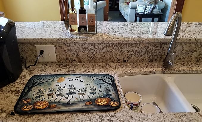Caroline's Treasures DAC2236DDM Dancing Skeletons Spooky Halloween Dish Drying Mat Absorbent Dish Drying Mat Pad for Kitchen Counter Dish Drainer Mat for Countertop 14 x 21 Multicolor
