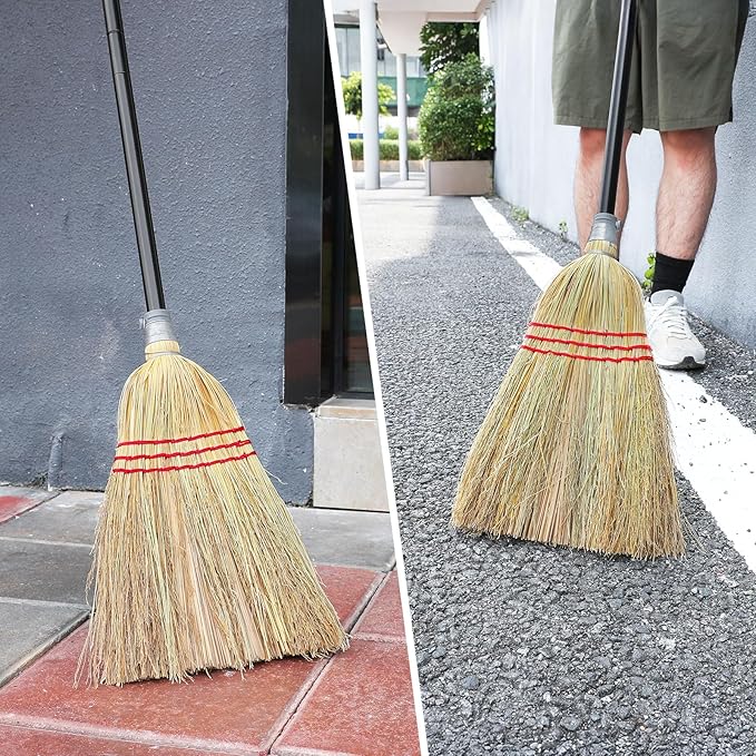 Outdoor Corn Broom Household Indoor and Outdoor Broom Suitable for Sweeping Gravel Fallen Leaves and Sand on Yard Garage Lawn Stone Path and Concrete Floor (Total Length 59)