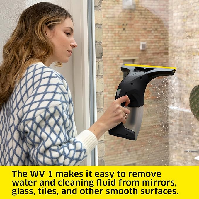Kärcher WV 1 Electric Window Vacuum Squeegee 10 - Perfect for Showers Mirrors Glass and Countertops - Electric Squeegee Black