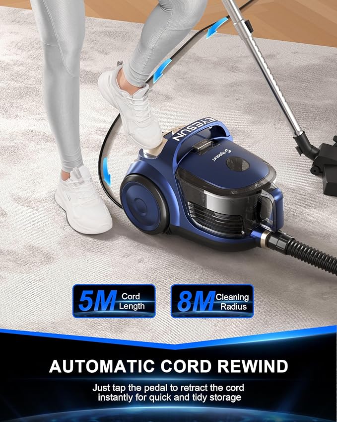 Bagless Canister Vacuum Cleaner1600W Powerful High-Suction Bagless Canister Vac with 4.5QT Dust CupPop-N-Go BrushHEPA FilterDual Motors&amp4 Cleaning ToolsPerfect for Low-Pile Carpets&ampHard F
