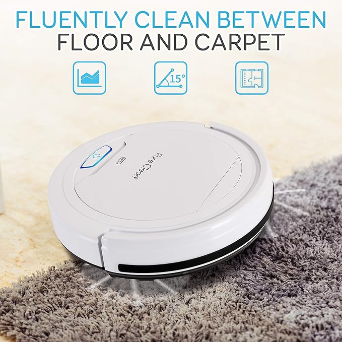 SereneLife Pure Clean Robot Vacuum Cleaner - Upgraded Lithium Battery 90 Min Run Time - Automatic Bot Self Detects Stairs Pet Hair Allergies Friendly Robotic Home Cleaning for Carpet Hardwood Floor