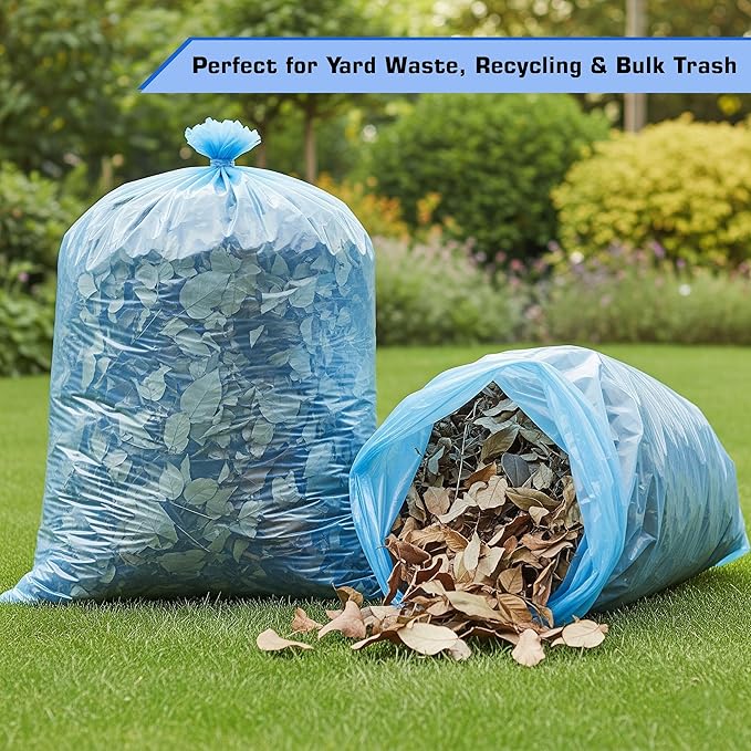 46 Gallon Heavy Duty Large Blue Recycling Trash Bags [40 PACK] -Blue Yard Trash Bags Great for Aluminum Glass bottles and Landscaping Bag Recycling Garbage Bags 2 Mil (46 Gallon - 40 Count)