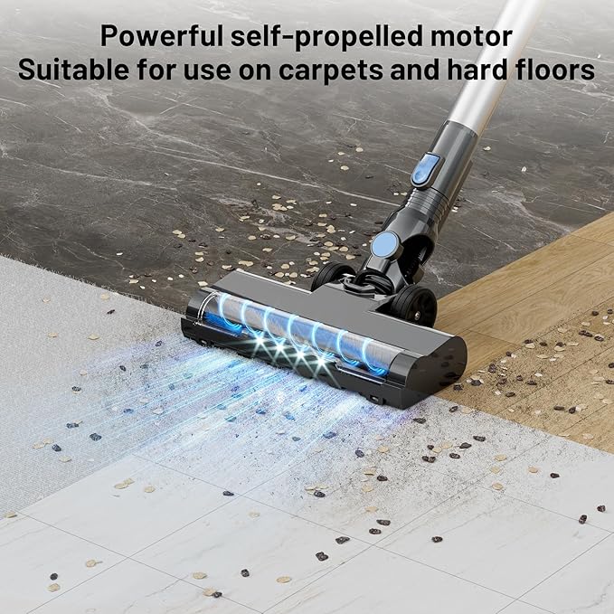 Cordless Vacuum Cleaner with Self-Standing LED Screen Stick Vacuum Cleaners for Home Lightweight Powerful Suction Vacuum 6-in-1 Rechargeable Vacuum for Carpets Pet Hair Hardwood Floors
