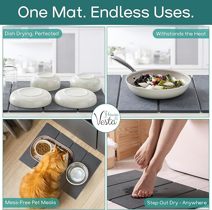 Stone Drying Mat For Kitchen Counter Diatomaceous Stone Dish Drying Mat For Kitchen - Quick Drying Dish Mat - Water Absorbing Stone Tray Foldable Eco-Friendly Gray Color (23.5 x 15.4)