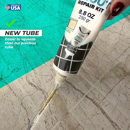 Pentausa Premixed Acrylic Sanded Tile Grout Repair Kit - Ready to Use Grout Renew Filler for Bathroom Shower &amp Kitchen Tile with Grout Removal Tool Applicator &amp Sponge (8.8 Oz - 250gr) (Be