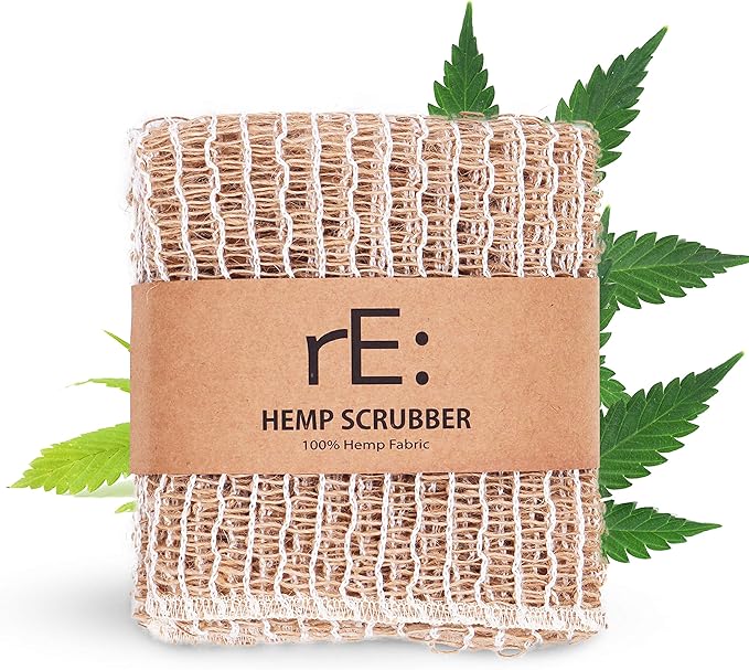 rE: REKURATOR Hemp Scrubber – 100% Hemp Fiber Loosely Woven Two-Layer Mesh Non-Scratch Plastic-Free Unbleached Multi-Purpose for Dishes Produce &amp Bathing (3-Pack)
