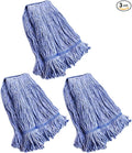 String Mop Heads Replacement Heavy Duty Commercial Grade Blue Cotton Looped End Wet Industrial Cleaning Mop Head Refills (3 Medium)