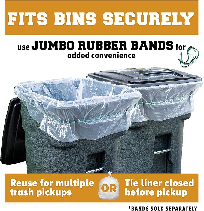 Plasticplace 95-96 gallon Garbage Can Liners │ 2 Mil │ Clear Heavy Duty Trash Bags │ 61” X 68” (25Count)