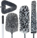 Feather Duster Kit with 5.6ft Extension Pole 4 Dusting Brush for Cleaning Home Wall Ceiling Fan Cobweb Microfiber Static Washable Dusters Black Dark Gray
