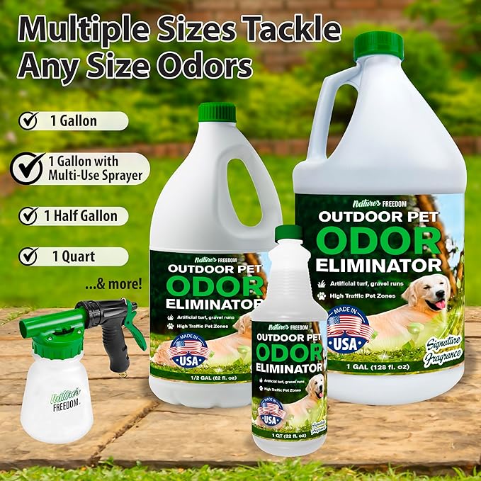 Nature's Freedom Concentrated Enzymes Outdoor Odor Eliminator Turf and Yard Cleaner for Pet Urine Deodorizer for Dog &amp Cat Waste &amp Smells Makes 5 to 64 Gallons Use on Grass Patios Kennel