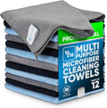 MW Pro Microfiber Cleaning Cloth | Black Gray Blue | 12 Pack | 16” x 16” | All Purpose Microfiber Towels - Clean Dust Polish Scrub Absorbent
