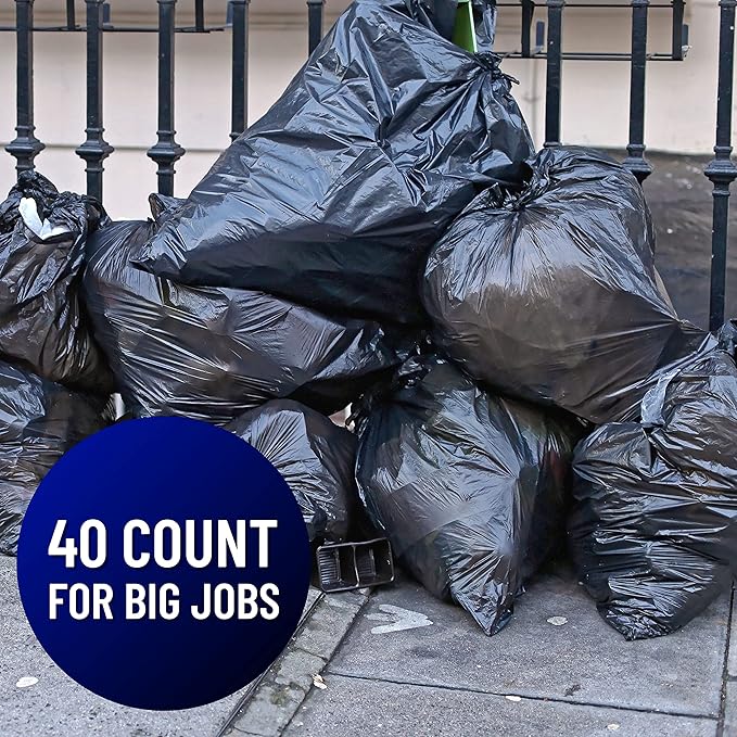 Contractor Construction Garbage Bags - Large Black Trash for Construction Moving Cleaning Heavy Duty 3 Mil Thick Plastic Bag 42 Gallon 32x50'' 40 Count (Pack of 1) (ContractBags4240ct)
