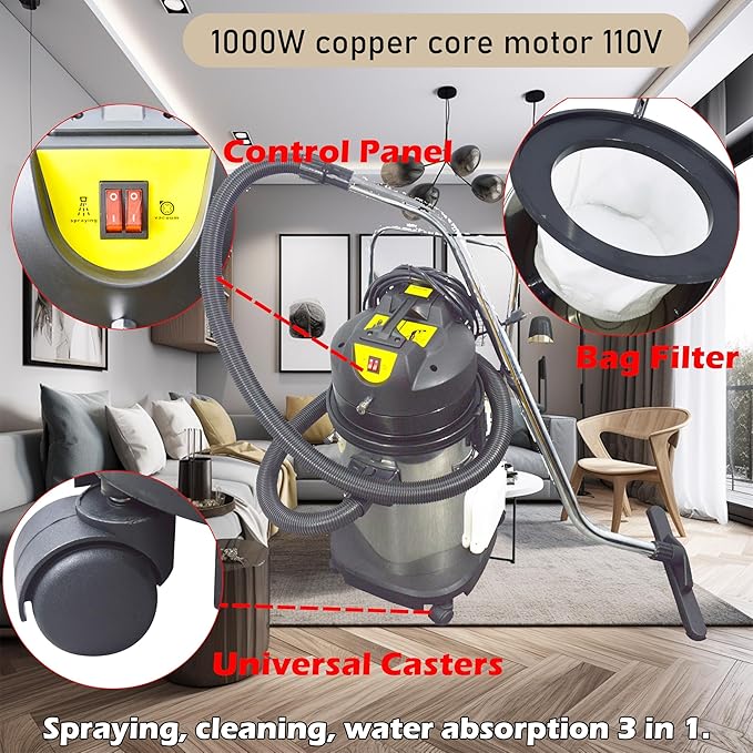 110V Carpet Extractor Machine 3 in 1 Wet Dry Vacuum Cleaner 40L Portable Carpet Cleaning Machine for Home Commercial Use Carpet Cleaner 1000W