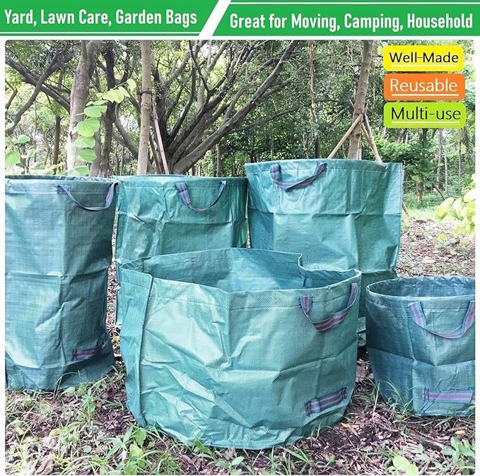 Standard 3-Pack 46 Gallon Lawn Garden Bags (D26H19 inch) Yard Waste Bags W/Gardening Gloves for Leaf BagYard DebrisGarden Trash ContainerCamping Waste BinLawn Grass ClippingsWeeds Bag 4 Handles