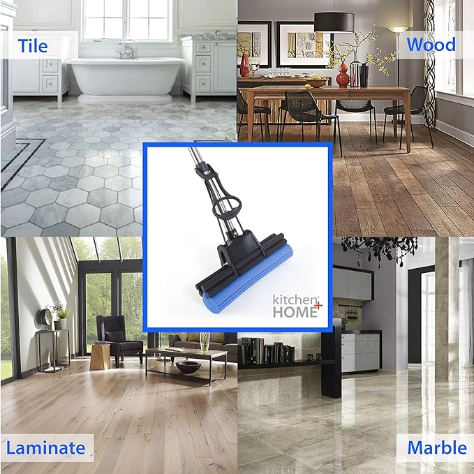 Kitchen + Home PVA Sponge Roller Mop - 11 Quadruple Roller All Purpose Floor Cleaner