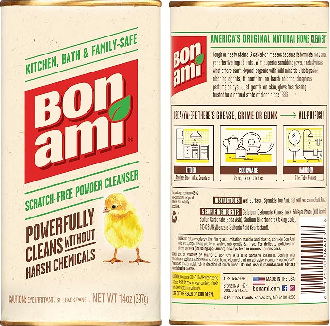 BON AMI Powder Cleanser for Kitchens &amp Bathrooms - All types of Surfaces Cleans Grime &amp Dirt Polishes Surfaces Absorbs Odors (24 Pack)