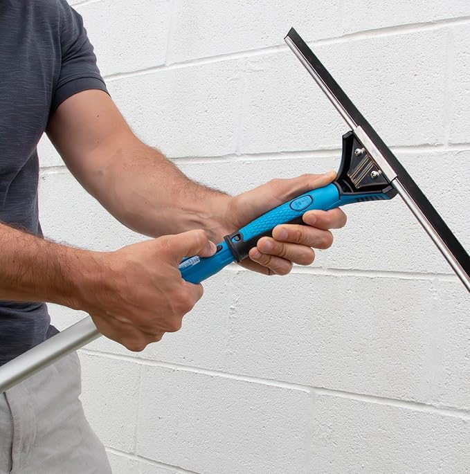 Unger Professional Connect and Clean 18” Grip Swivel Window Glass Squeegee and 8’ Pole 180-Degree Pivoting Handle with Lock Cleaning Supplies for Streak-Free Results