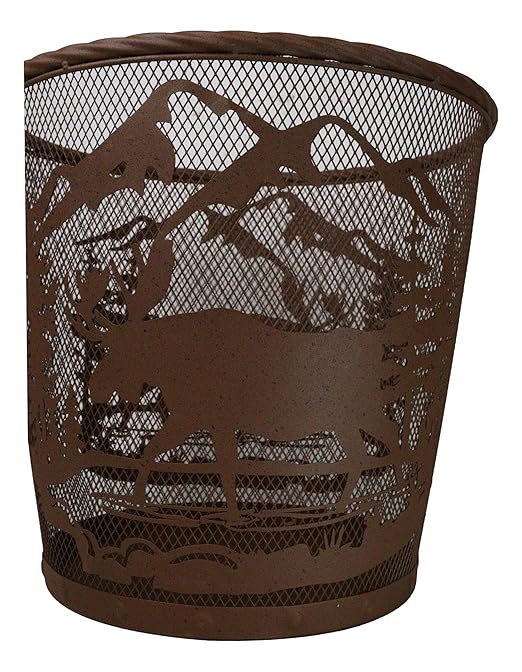 Ebros Rustic Moose Deer Roaming Pine Trees Forest by The Mountains Rust Finish Metal Wire Waste Basket Bin 13 Wide Bear Home and Bathroom Accent Western Country Cabin Lodge Decorative Trash Can