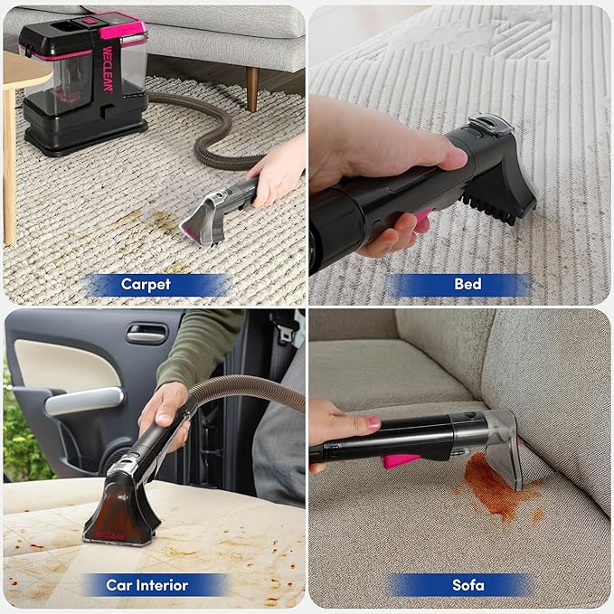 WECLEAN C5 Portable Carpet Cleaner Upholstery Deep Cleaner Deep Cleaning for CarpetCar Couch with Deep Cleaning SolutionBlackpink