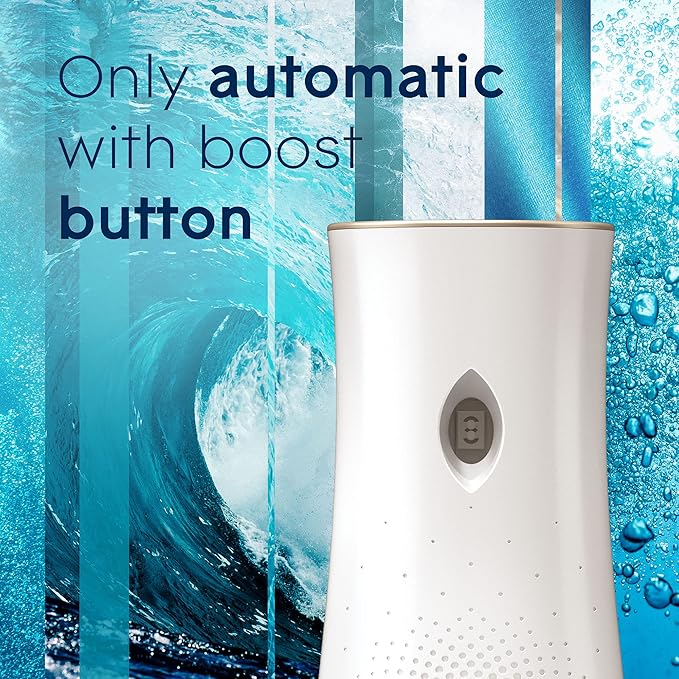 Glade Automatic Spray Refill and Holder Kit Air Freshener for Home and Bathroom Aqua Waves 6.2 Oz 2 Count (Pack of 2)