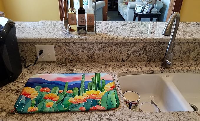 Caroline's Treasures DAC1626DDM Arizona Saguaro Cactus Blossom in Watercolor Dish Drying Mat Absorbent Dish Drying Mat Pad for Kitchen Counter Dish Drainer Mat for Countertop 14 x 21 Multicolor