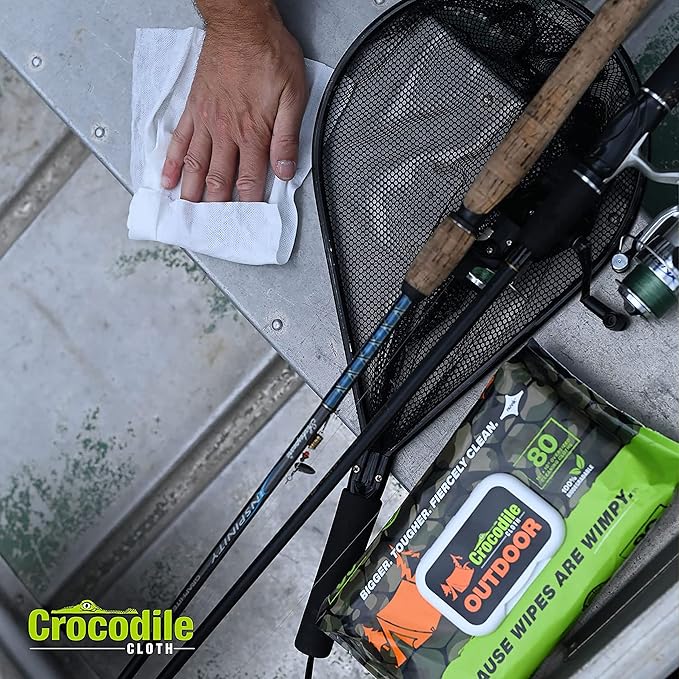 Crocodile Cloth Outdoor Cleaning Wipes – 80 Count Plant-Based Cloths (15x10) Skin Safe Pre-Moistened Aloe &amp Vitamin E Infused Large Absorbent Multi-Surface Disposable Wipes