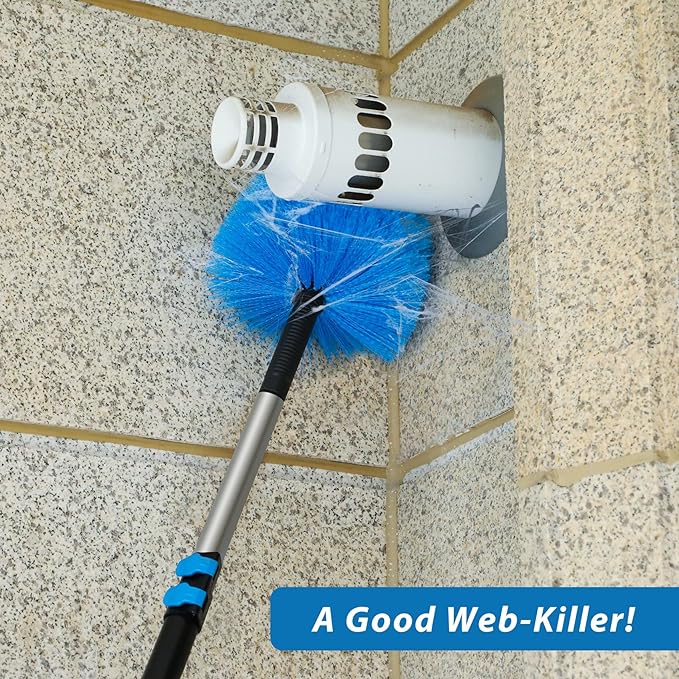 20 Feet High Reach Duster Kit with 5-12 Ft Extension Pole Cobweb Duster with Telescoping Pole Window Squeegee with Scrubber Spider Web Brush High Ceiling Fan Duster for High Window Interior Roof