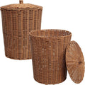 happimess HPM1406B-SET2 Ollie Coastal Contemporary Resin 4.7-Gallon Tapered Round Wicker Watebasket with Lid Brown (Set of 2)